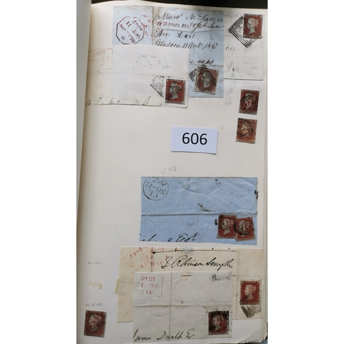 606 - QV.  1841 1d REDS. A collection in album  many on piece with Scottish 1844 type cancels. (approx. 60... 