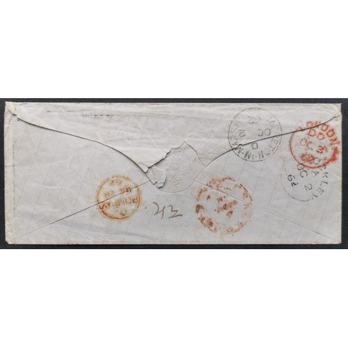 621 - QV.  1862-4 9d bistre on envelope to Punjab  various backstamp cds's incl. Blockley ad Moreton-in-Ma... 