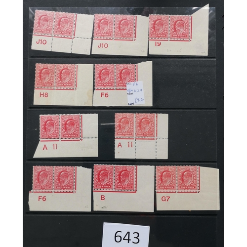 643 - KE VII.  CONTROLS. Range of ½d's and 1d's  mainly with controls M  incl. blocks  strips and singles ... 