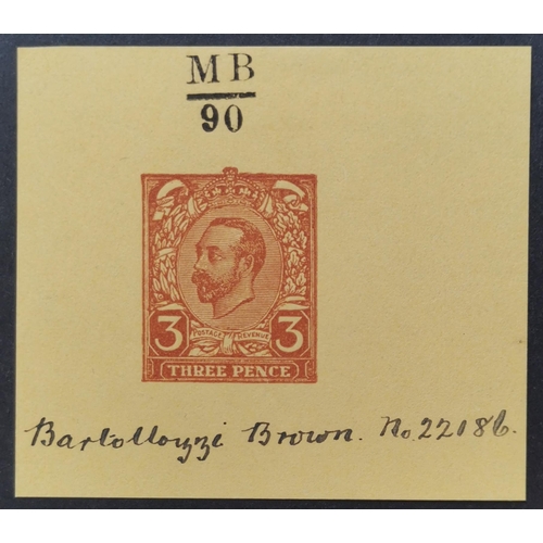 658 - KG V.  1911 3d Hentschel essay imperf colour trial in Bartollozzi Brown on yellow paper. Cat. from £... 