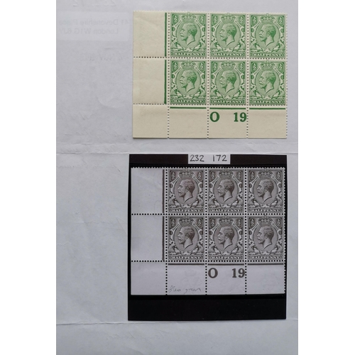 663 - KG V.  1912-24 ½d blue-green 019 corner control block of 6 M (5 stamps unmounted). 2020 RPS certific... 