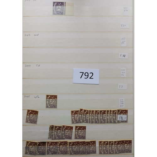 792 - POSTAGE DUES.  M (some unmounted) and used stock in stockbook  many useful sets and values. Watermar... 