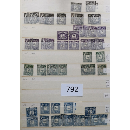 792 - POSTAGE DUES.  M (some unmounted) and used stock in stockbook  many useful sets and values. Watermar... 