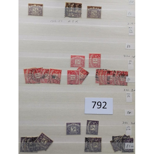 792 - POSTAGE DUES.  M (some unmounted) and used stock in stockbook  many useful sets and values. Watermar... 