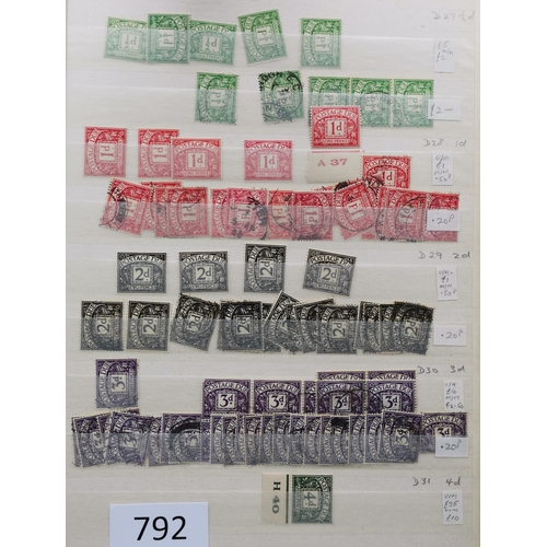 792 - POSTAGE DUES.  M (some unmounted) and used stock in stockbook  many useful sets and values. Watermar... 