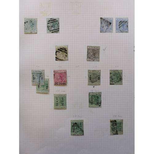 322 - CYPRUS.  QV-early QE M/U collection on leaves  early issues in mixed condition  incl. GB overprints ... 