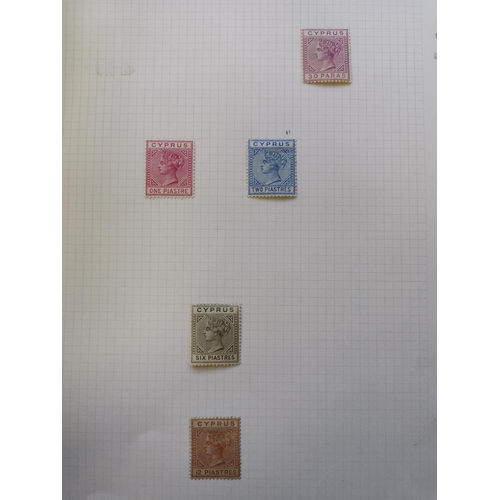 322 - CYPRUS.  QV-early QE M/U collection on leaves  early issues in mixed condition  incl. GB overprints ... 