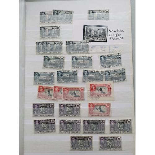 348 - FALKLAND IS.  A collection of 1938-50 defins with duplication  shades etc.  M and U  with M to 5/- (... 