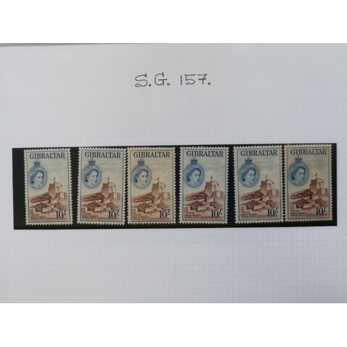 375 - GIBRALTAR.  M stock of 1953-9 and 1960-62 defins  with 1953-9 to 2/- (9)  5/- (5)  10/- (6) and £1 (... 