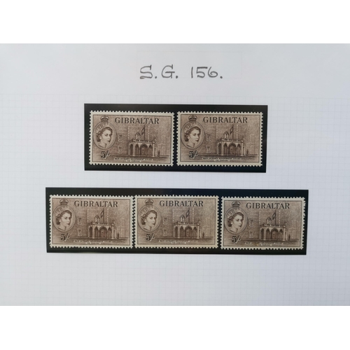 375 - GIBRALTAR.  M stock of 1953-9 and 1960-62 defins  with 1953-9 to 2/- (9)  5/- (5)  10/- (6) and £1 (... 