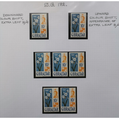 375 - GIBRALTAR.  M stock of 1953-9 and 1960-62 defins  with 1953-9 to 2/- (9)  5/- (5)  10/- (6) and £1 (... 