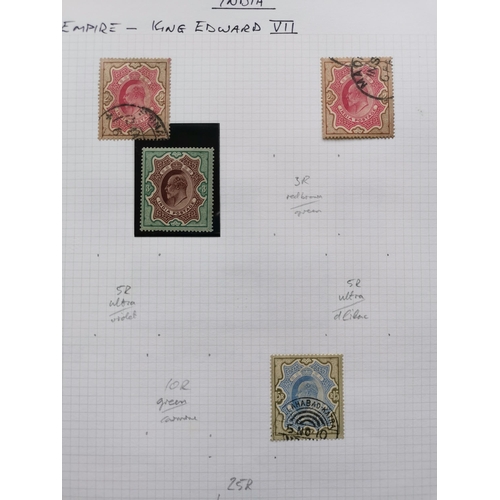 395 - INDIA.  QV to 1950's M and U collection on leaves  incl. 1895 2r and 3r M  1902 3r M  used vals to 1... 