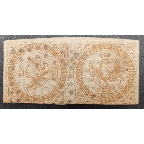 189 - FRANCE.  FRENCH COLONIES. 1859-70 10c pair used  one stamp turned sideways. Faults. SG3a. Cat. £650.... 