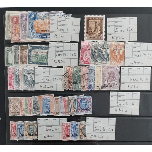 239 - ITALY.  COLONIES. Good range on 4 stocksheets  some used  mostly M incl. Somalia  Eritrea and others... 