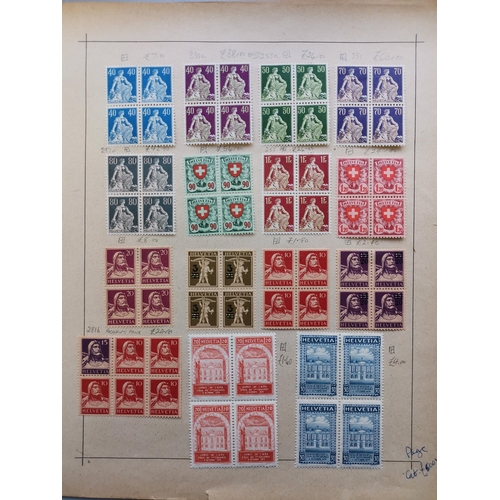 300 - SWITZERLAND.  A collection of M blocks of 4 (lower pair in each unmounted) incl. 1908-40 Helvetia va... 