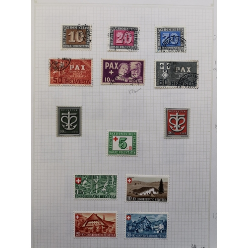 303 - SWITZERLAND.  1930's to 1960's M and U collection on leaves incl. 1945 PAX 10f FU  1951 Lucerne and ... 