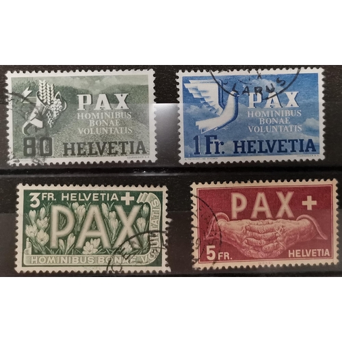 307 - SWITZERLAND.  1945 PAX 80c  1f  3f and 5f fine used. Cat. £840. (4)