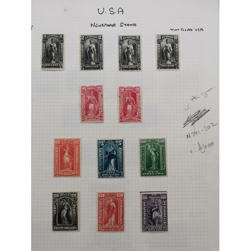 315 - UNITED STATES OF AMERICA.  Collection of various incl. 1895 Newspaper stamps to $100 M  others mainl... 