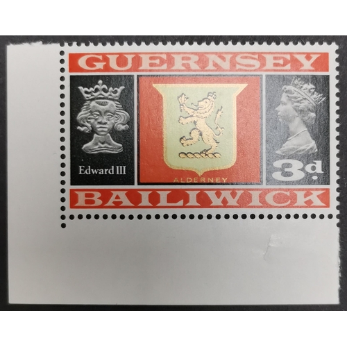 898 - GUERNSEY. 1969-70 3d with Block CA wmk inverted corner marginal UM. Fault in bottom margin  but the ... 