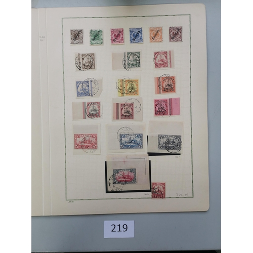 219 - GERMANY.  COLONIES. A valuable used collection on leaves and stocksheets incl. better P.O.'s in Chin... 