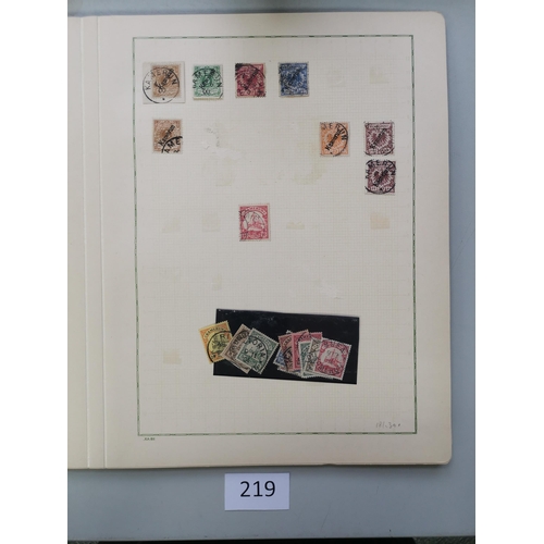 219 - GERMANY.  COLONIES. A valuable used collection on leaves and stocksheets incl. better P.O.'s in Chin... 