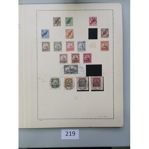 219 - GERMANY.  COLONIES. A valuable used collection on leaves and stocksheets incl. better P.O.'s in Chin... 