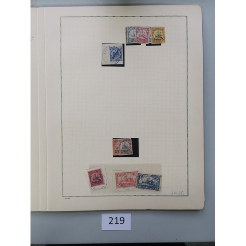 219 - GERMANY.  COLONIES. A valuable used collection on leaves and stocksheets incl. better P.O.'s in Chin... 