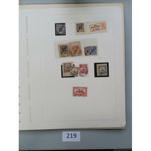 219 - GERMANY.  COLONIES. A valuable used collection on leaves and stocksheets incl. better P.O.'s in Chin... 