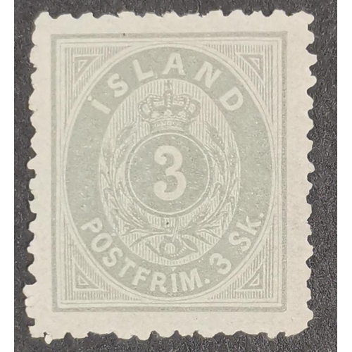 227 - ICELAND.  1873 3sk grey fresh unused. SG5. Cat. £550. (1)