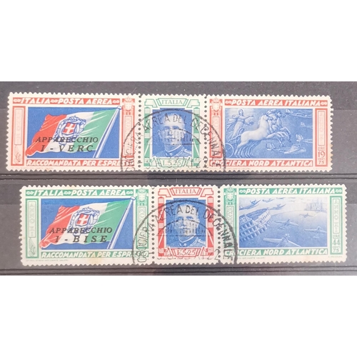 239 - ITALY.  1933 Balbo strips x 2 on SG card. Some staining. SG378-9. Cat. £4 450. (2 items)