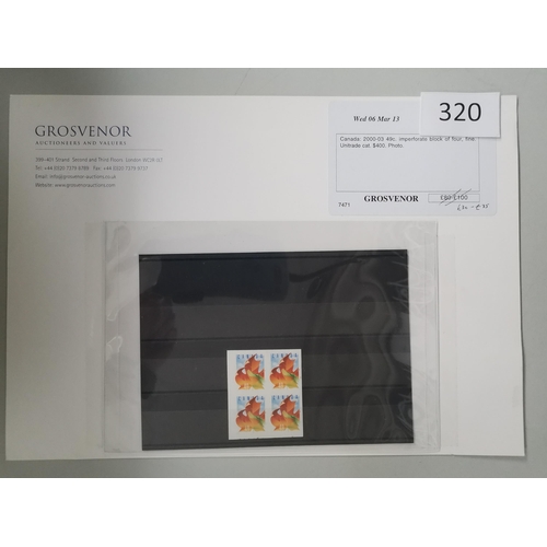 320 - CANADA.  2000-3 49c imperf block of 4 (x2)  fine UM. Unitrade cat. $400 each. Also GIBRALTAR 2014 2p... 