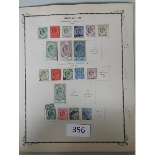 356 - GIBRALTAR.  Collection to 1969 on printed leaves incl. QV used vals to 1/-  then M (much unmounted) ... 