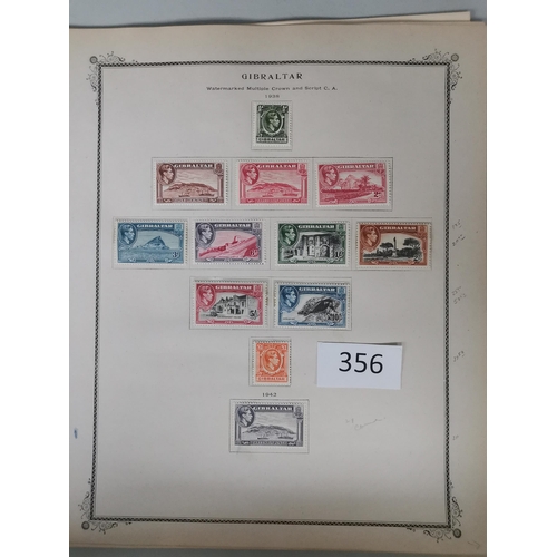 356 - GIBRALTAR.  Collection to 1969 on printed leaves incl. QV used vals to 1/-  then M (much unmounted) ... 