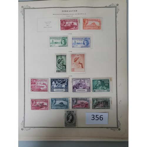 356 - GIBRALTAR.  Collection to 1969 on printed leaves incl. QV used vals to 1/-  then M (much unmounted) ... 