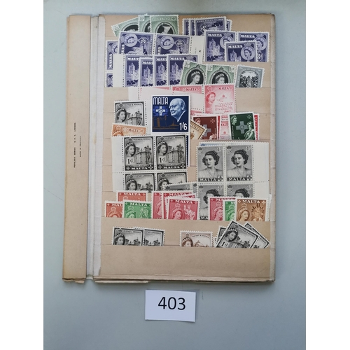 403 - MALTA.  M or UM ranges packed onto 10 old time stocksheets  incl. QV vals to 5/- (2) and 10/-  KEVII... 