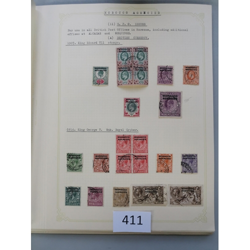 411 - MOROCCO AGENCIES.  A used collection on leaves  mainly fine  incl. British currency KEVII vals to 2/... 