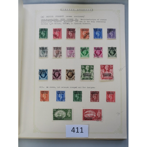 411 - MOROCCO AGENCIES.  A used collection on leaves  mainly fine  incl. British currency KEVII vals to 2/... 