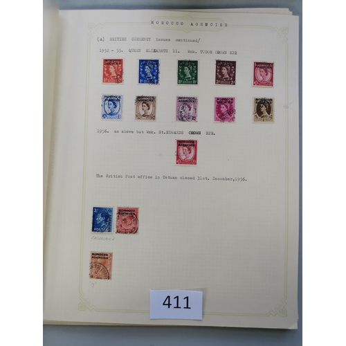 411 - MOROCCO AGENCIES.  A used collection on leaves  mainly fine  incl. British currency KEVII vals to 2/... 