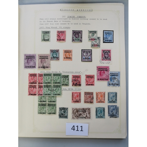 411 - MOROCCO AGENCIES.  A used collection on leaves  mainly fine  incl. British currency KEVII vals to 2/... 