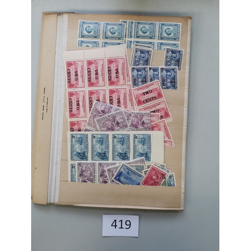 419 - NEWFOUNDLAND.  Nearly all M or UM ranges on 6 old time stocksheets  with useful pictorials etc. Also... 