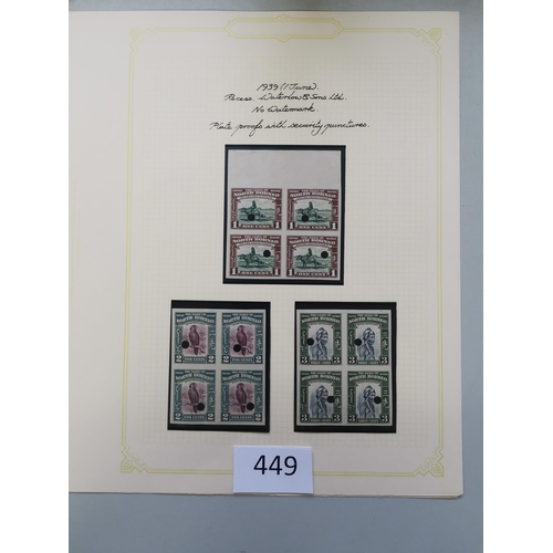 449 - NORTH BORNEO.  1939 pictorial defins imperf proofs on gummed paper with punch holes  blocks of 4 for... 