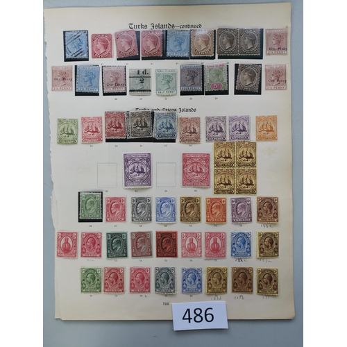 486 - TURKS AND CAICOS IS.  QV-KGV collection on Imperial leaves  nearly all M or unused  with 1881 surcha... 