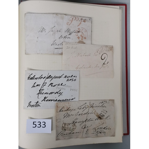 533 - QV.  POSTAL HISTORY. A collection in album  generally clean  some Welsh interest incl. 1840 1d black... 