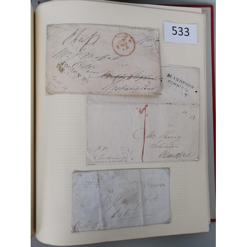 533 - QV.  POSTAL HISTORY. A collection in album  generally clean  some Welsh interest incl. 1840 1d black... 