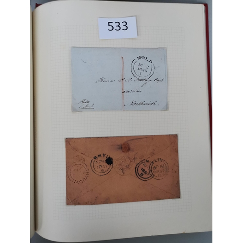 533 - QV.  POSTAL HISTORY. A collection in album  generally clean  some Welsh interest incl. 1840 1d black... 