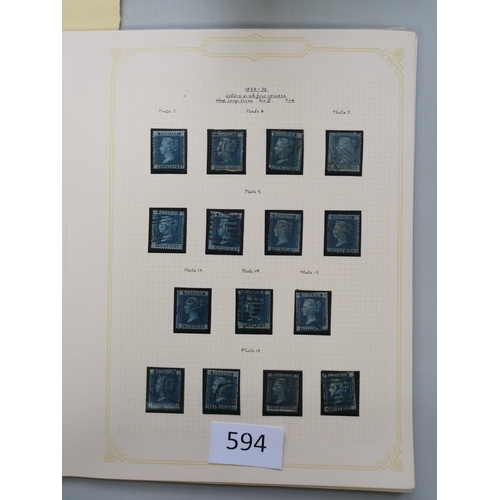 594 - QV.  Used collection on leaves  some varied condition with LE 1840 1d black x 5 (4 are 4 margins)  1... 