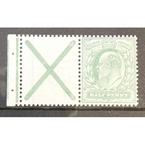 599 - KE VII.  1902-10 ½d yellowish green with St. Andrews Cross attached and inv. wmk fine UM with good p... 