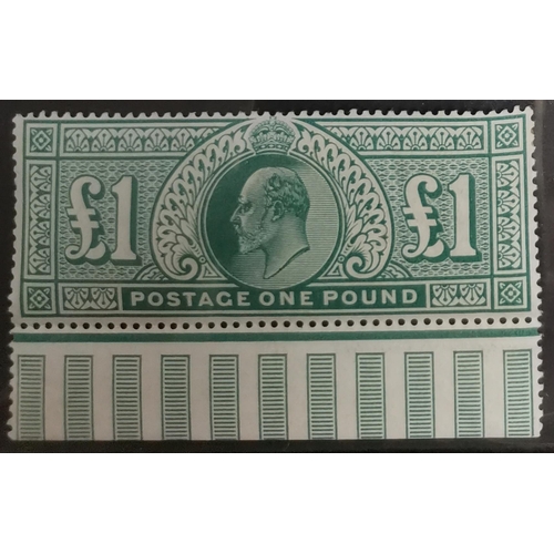 602 - KE VII.  1902-10 £1 dull blue-green marginal fresh o.g. SG266. (1)