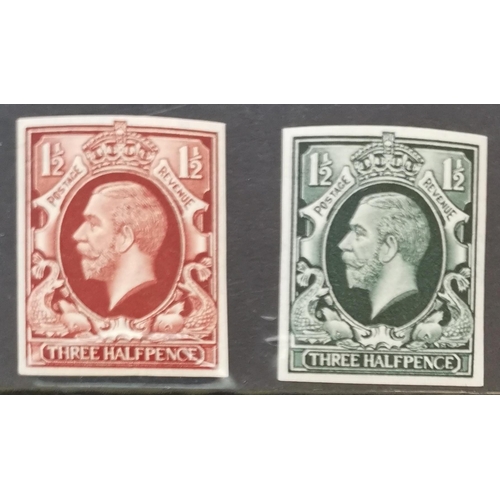 665 - KG V.  1934 1½d colour trials in red-brown and deep grey-green UM. (2)