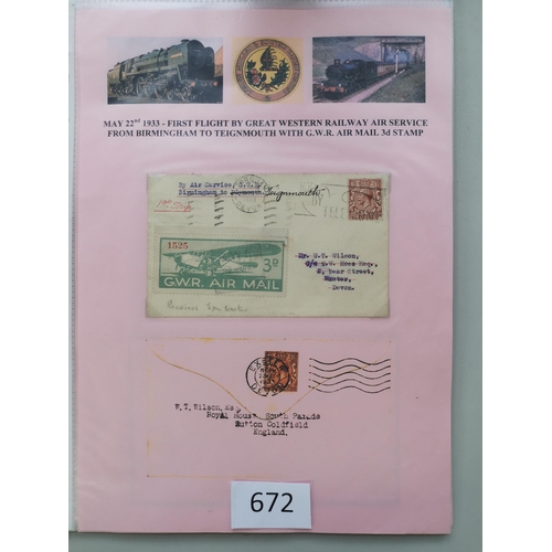 672 - KG V.  Range of 1930's Air Mail covers incl. 3 with labels  Railway Air Services printed covers etc.... 